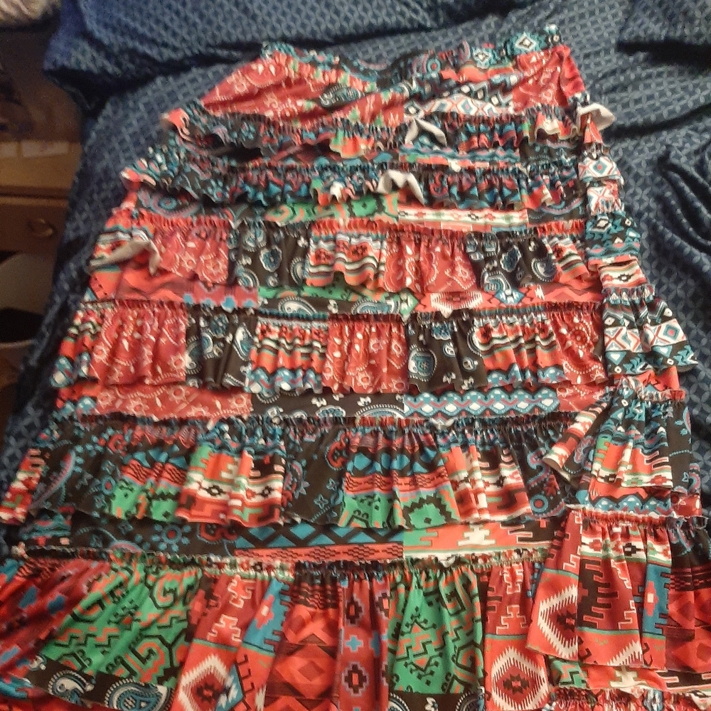 Shanas Threads Multicolored Ruffled Skirt Size:XL